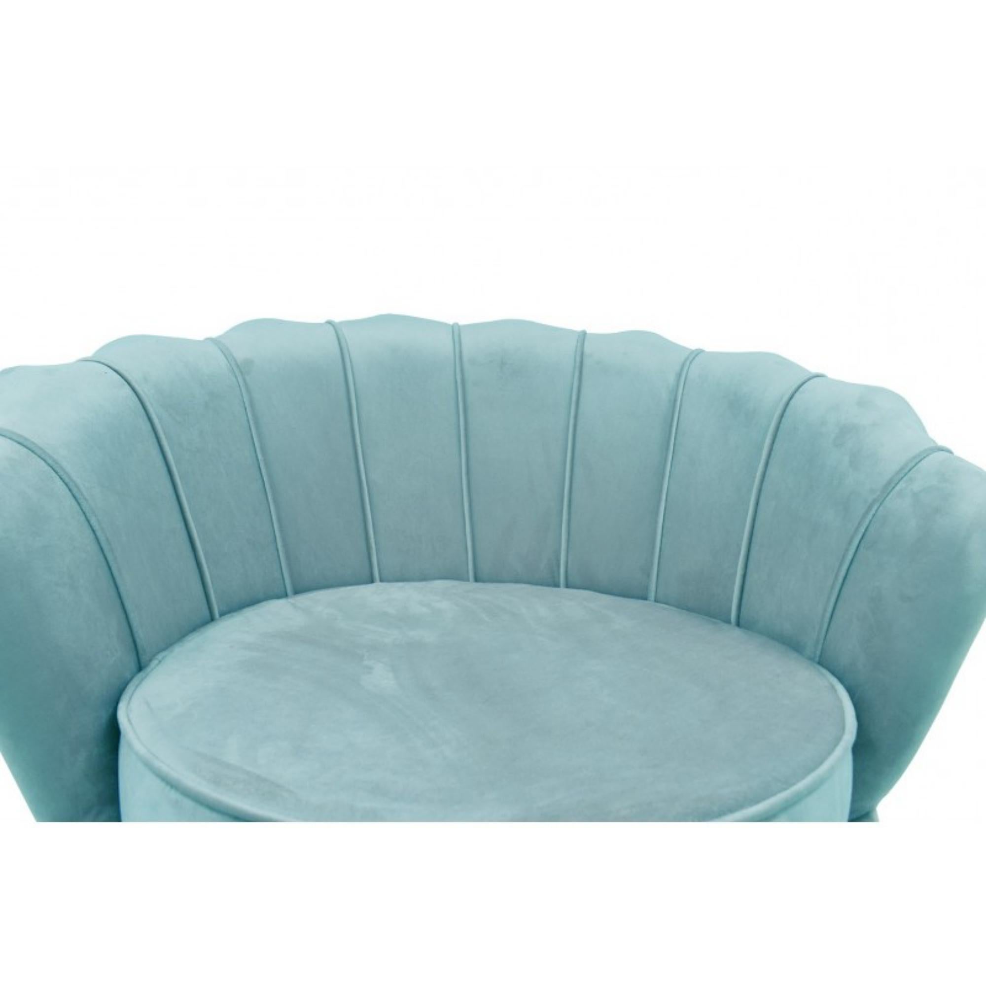 Modern Pair Armchair Turquoise Velvet Upholstered New For Sale