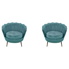 Pair Armchair Turquoise Velvet Upholstered  New