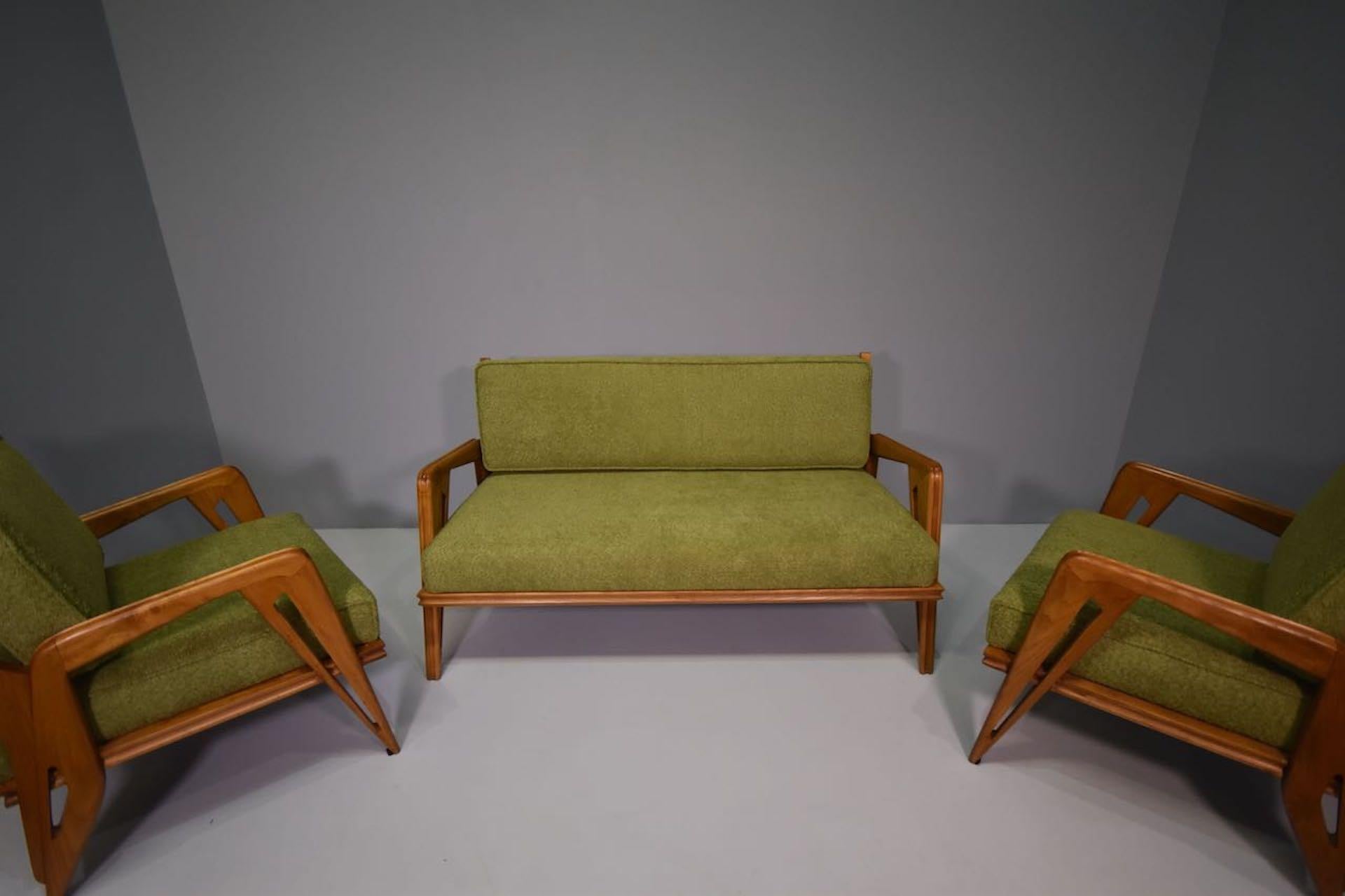 Maple Pair  Armchairs and Sofa Franco Campo & Carlo Graffi Appelli & Varesio Edition For Sale