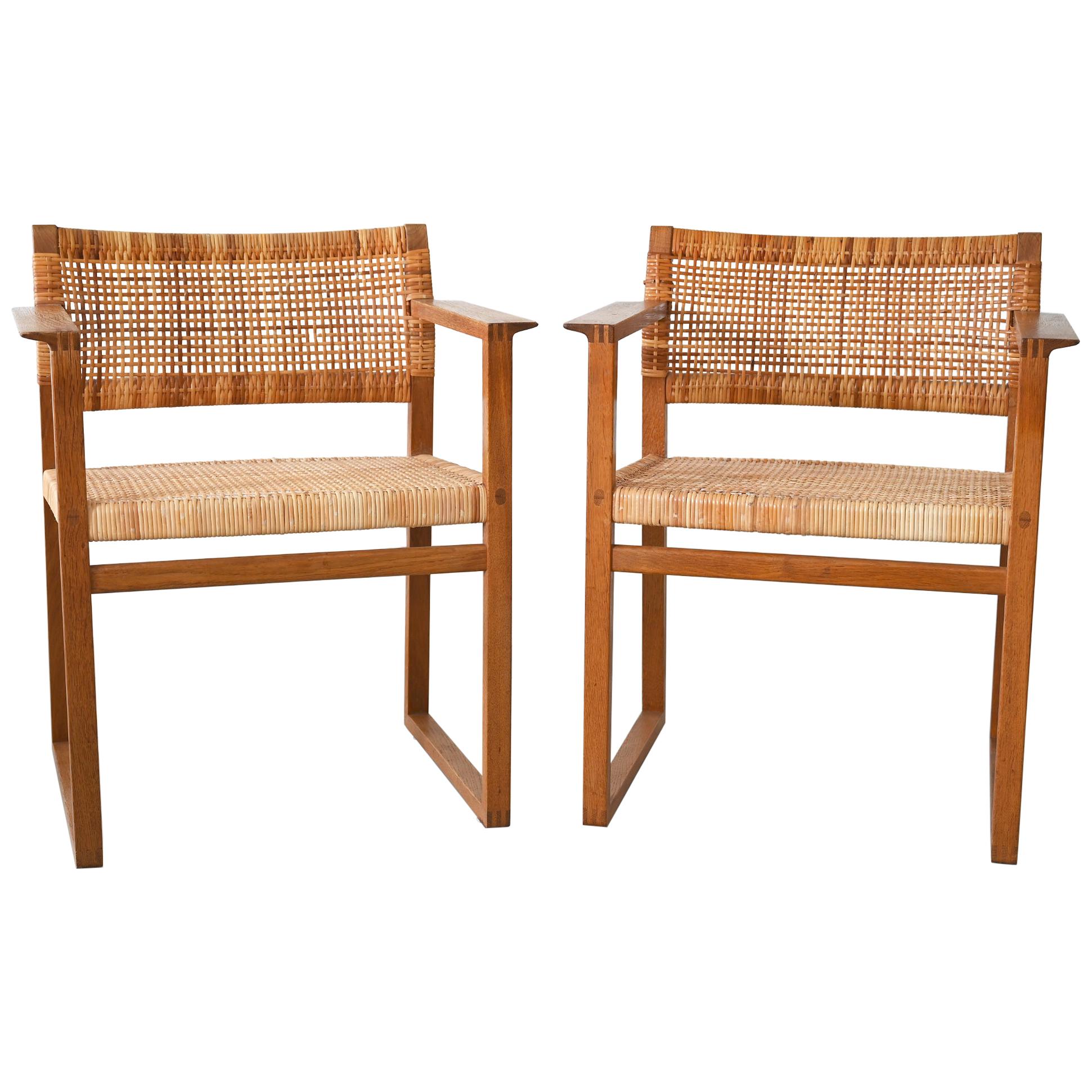 Pair of Armchairs Borge Mogenson BM-62 by Fredericia Stole Fabric Denmark