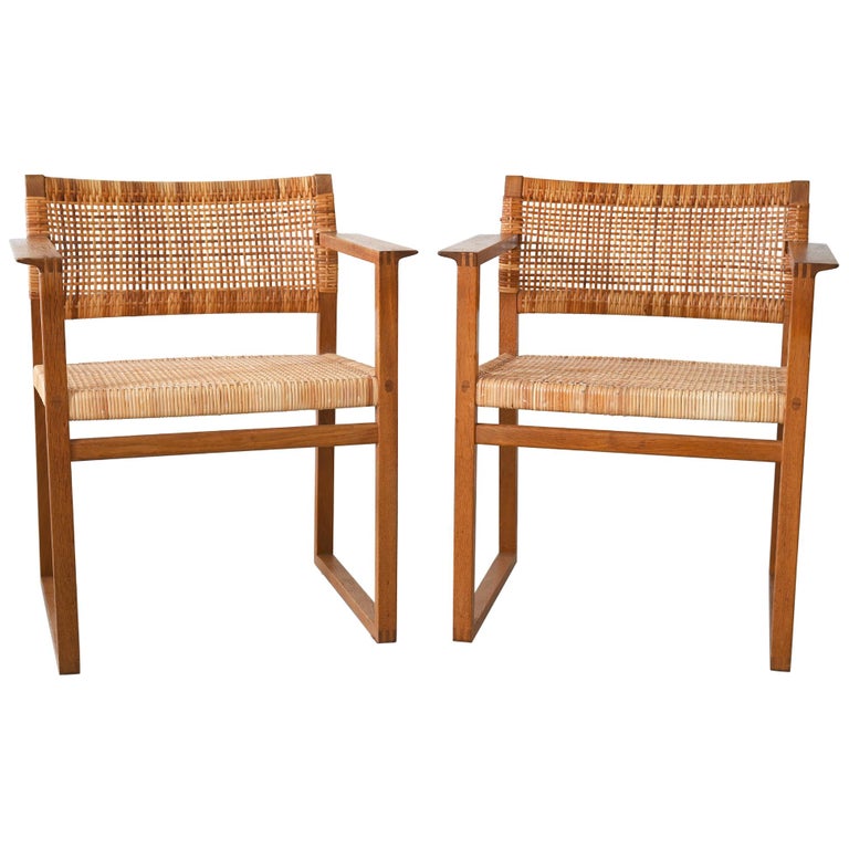 Pair of Armchairs Borge Mogenson BM-62 by Fredericia Stole Fabric Denmark  For Sale at 1stDibs
