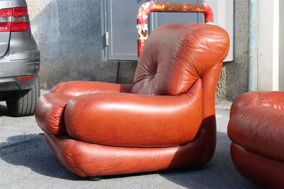 Paire de fauteuils bulle cuir cognac design italien des années 1970  en vente 5