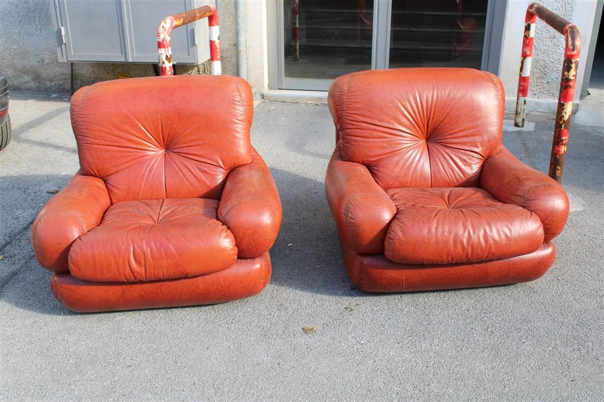 Pair Armchairs Bubble Cognac Leather Italian design 1970s  In Good Condition For Sale In Palermo, Sicily