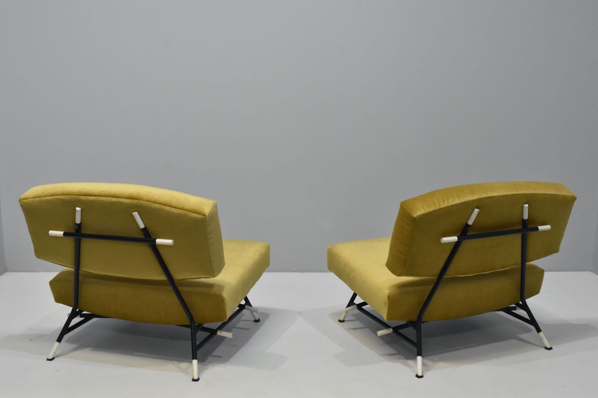 Acier Paire de fauteuils Ico Parisi pour Cassina, Italie, milieu du siècle dernier, « Modèle 865 », 1955 en vente