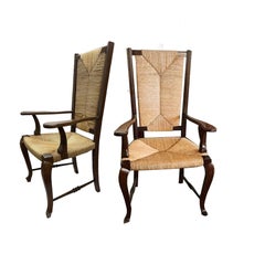 Pair Armchairs  Queen Anne Interwoven Rope and Wood, Spain Early 20th Century