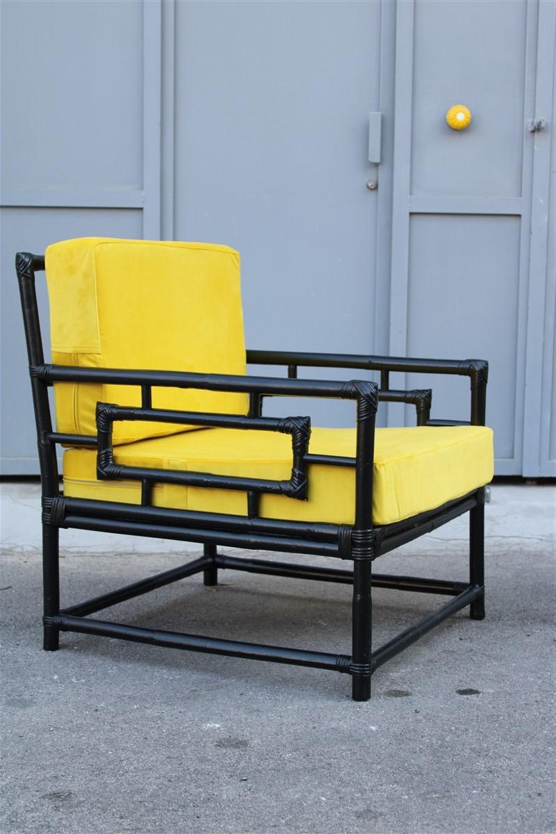 Pair of armchairs Vivai Del Sud 1970s bamboo black yellow velvet made in Italy.