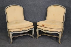 Paire de chaises sans accoudoirs en cuir de Bergère Louis XV Antique Blanc Jaune Glacé