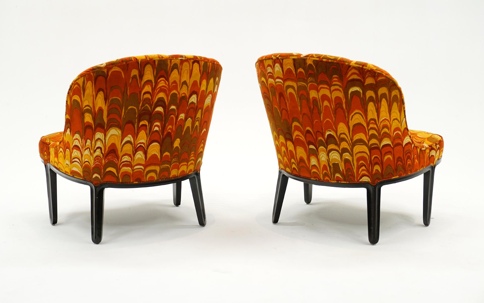 American Pair Armless Janus Chairs by Edward Wormley. Rare orangeJack Lenor Larsen Fabric For Sale