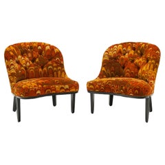 Pair Armless Janus Chairs by Edward Wormley. Rare orangeJack Lenor Larsen Fabric