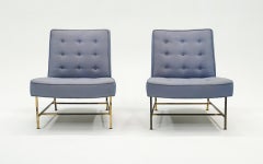 Pair Armless Lounge / Slipper Chairs with Brass Frames by Harvey Probber