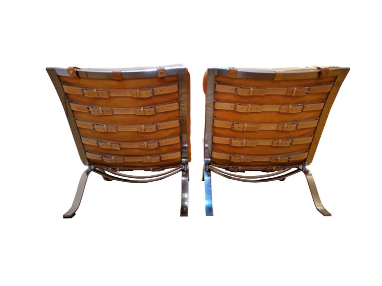 Swedish Pair Arne Norell ‘Ari’ Lounge Chair in Natural-Cognac Leather 1960s Scandinavian For Sale