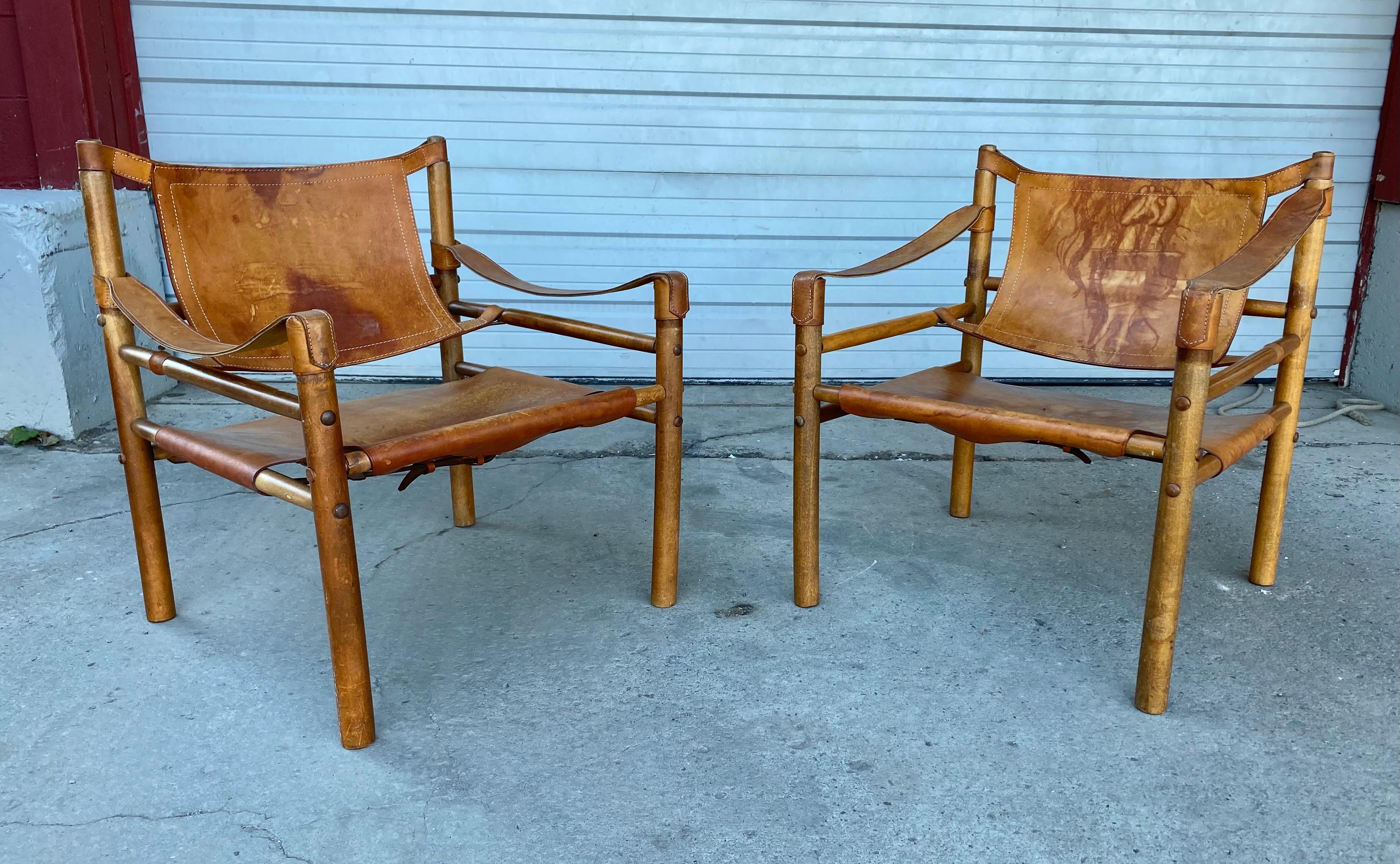 Swedish Pair of Arne Norell Sirocco Safari Chairs, 1960s