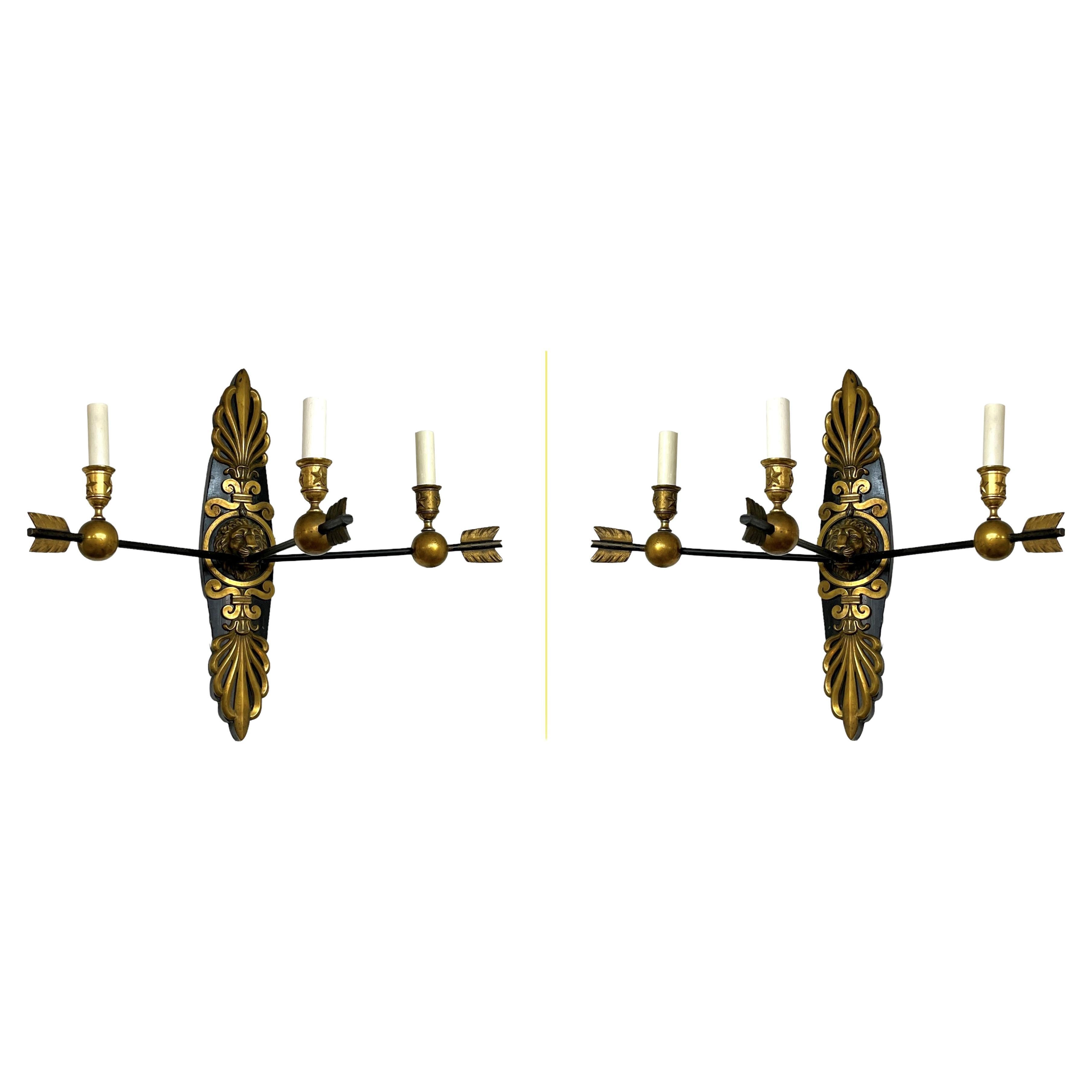 Pair Arrow Motif Sconce in French Empire Style