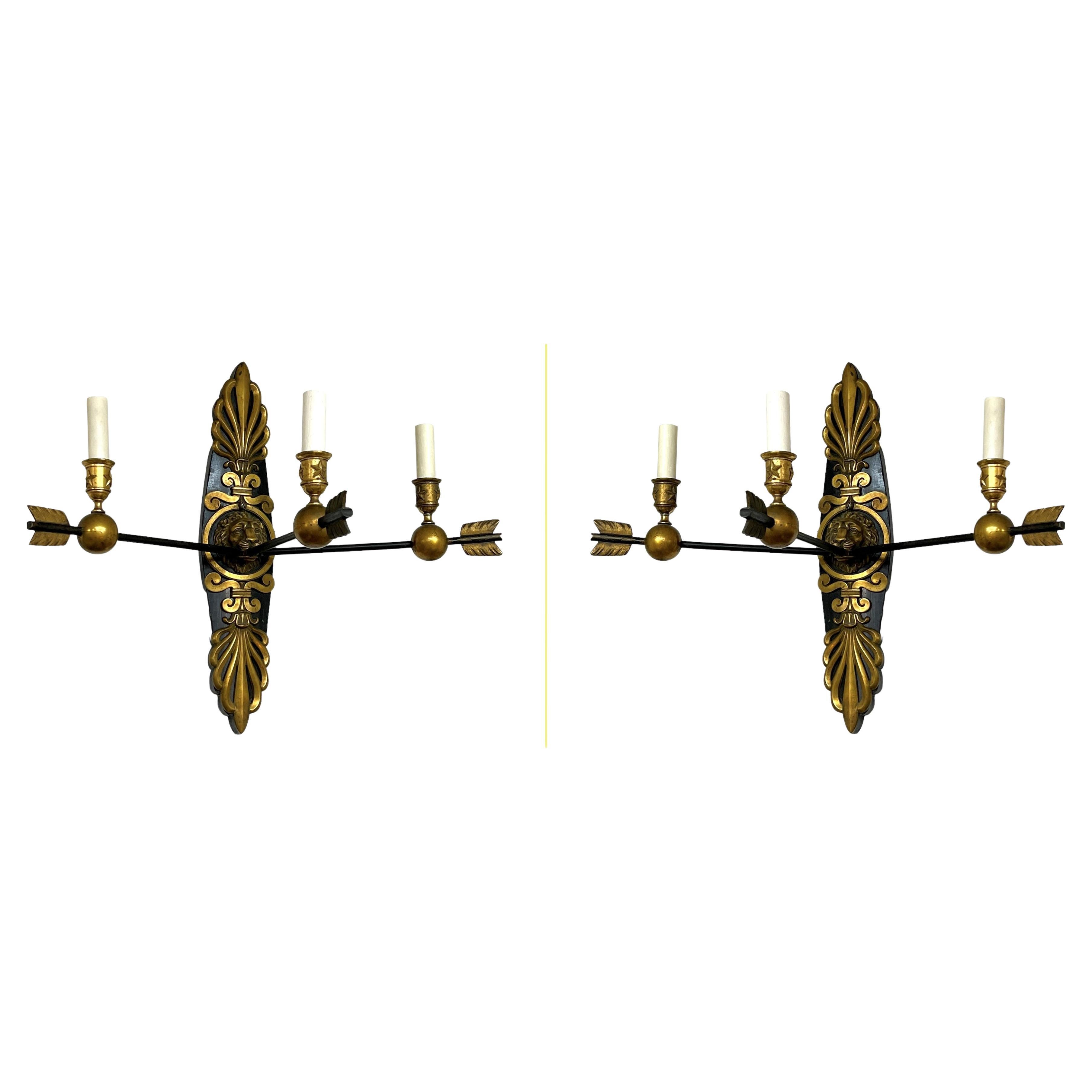 Pair Arrow Motif Sconces in French Empire Style For Sale