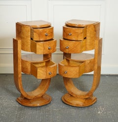 PAIR ART DECO BURR WALNUT BEDSIDE CABINETS NiGHTSTANDS LAMP END TABLE J1