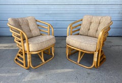 Pair Art Deco Bamboo Stylized Lounge Chairs, Attributed to Beverly Hills Rattan