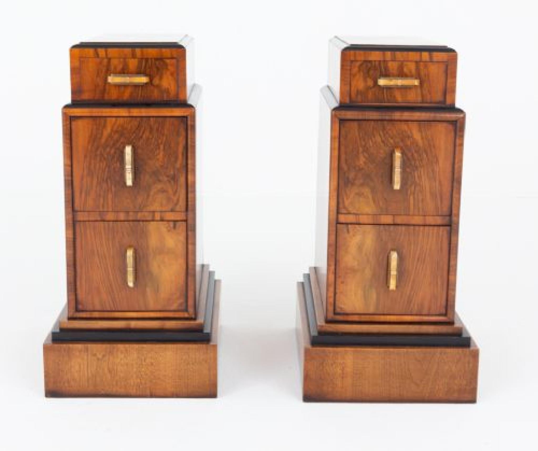 Wood Pair Art Deco Bedside Chests Nightstands 1920s For Sale