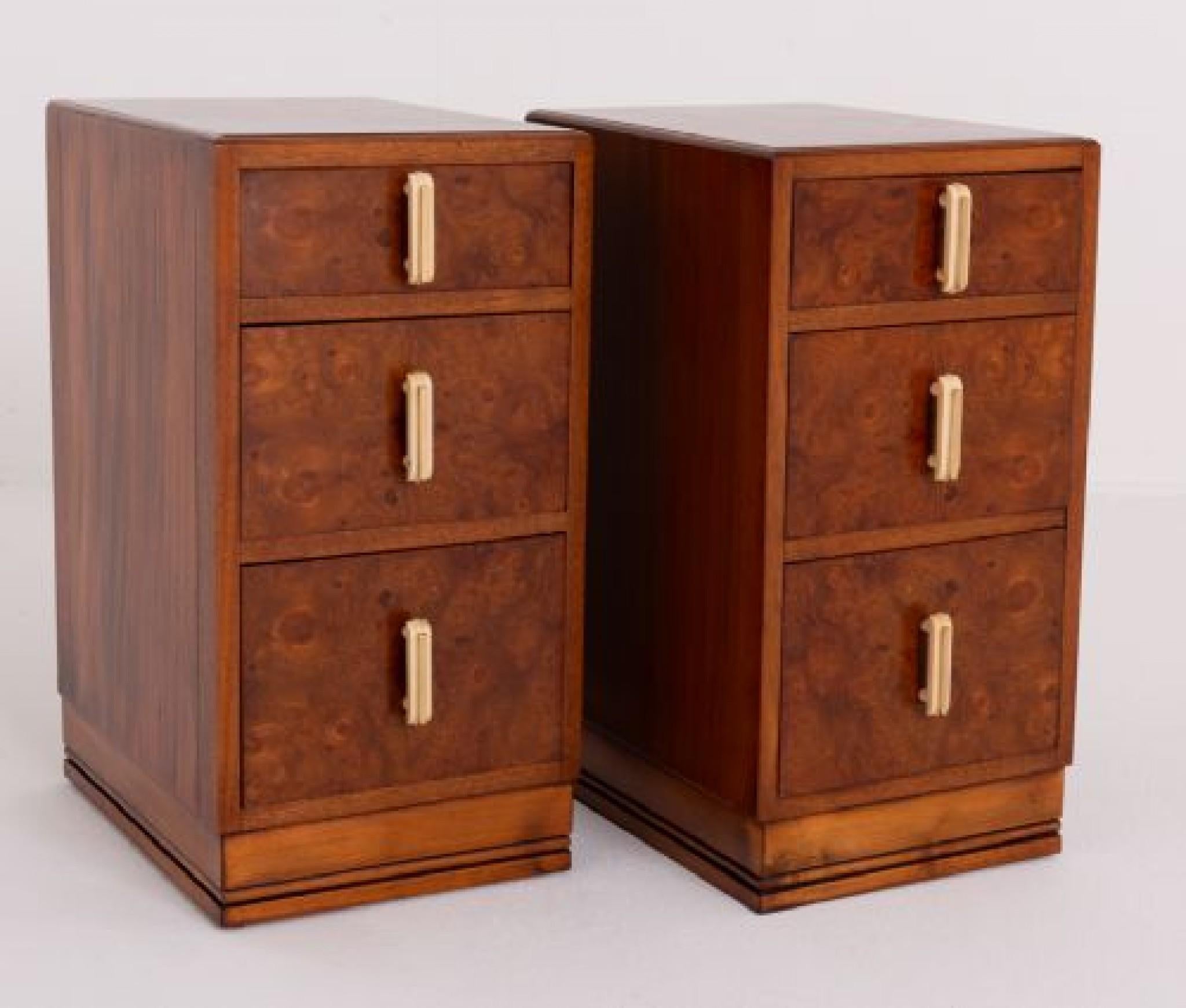 Mahogany Pair Art Deco Bedside Chests Nightstands Period 1930s