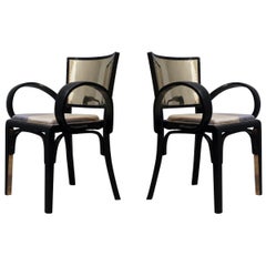 Pair Art Deco Black Lacquer and Brass Italian Armchairs, 1920 