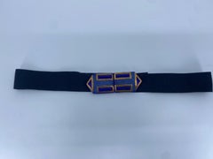 Paar blaue und goldene Glas-Emaille-Schnallen im Art-Deco-Stil