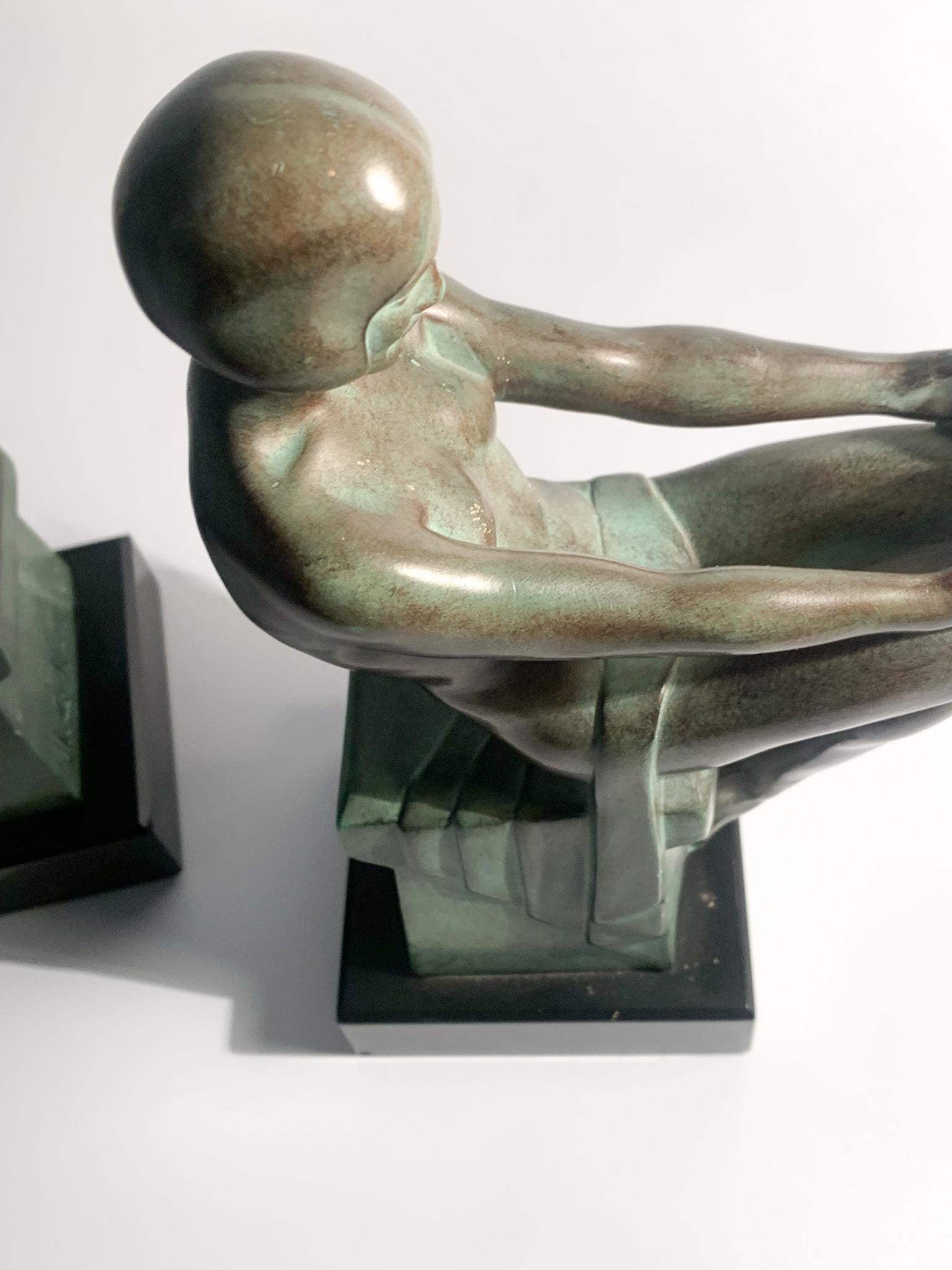 Pair Art Deco Bookends in Artistic Metal by Max Le Verrier from the 1930s 8