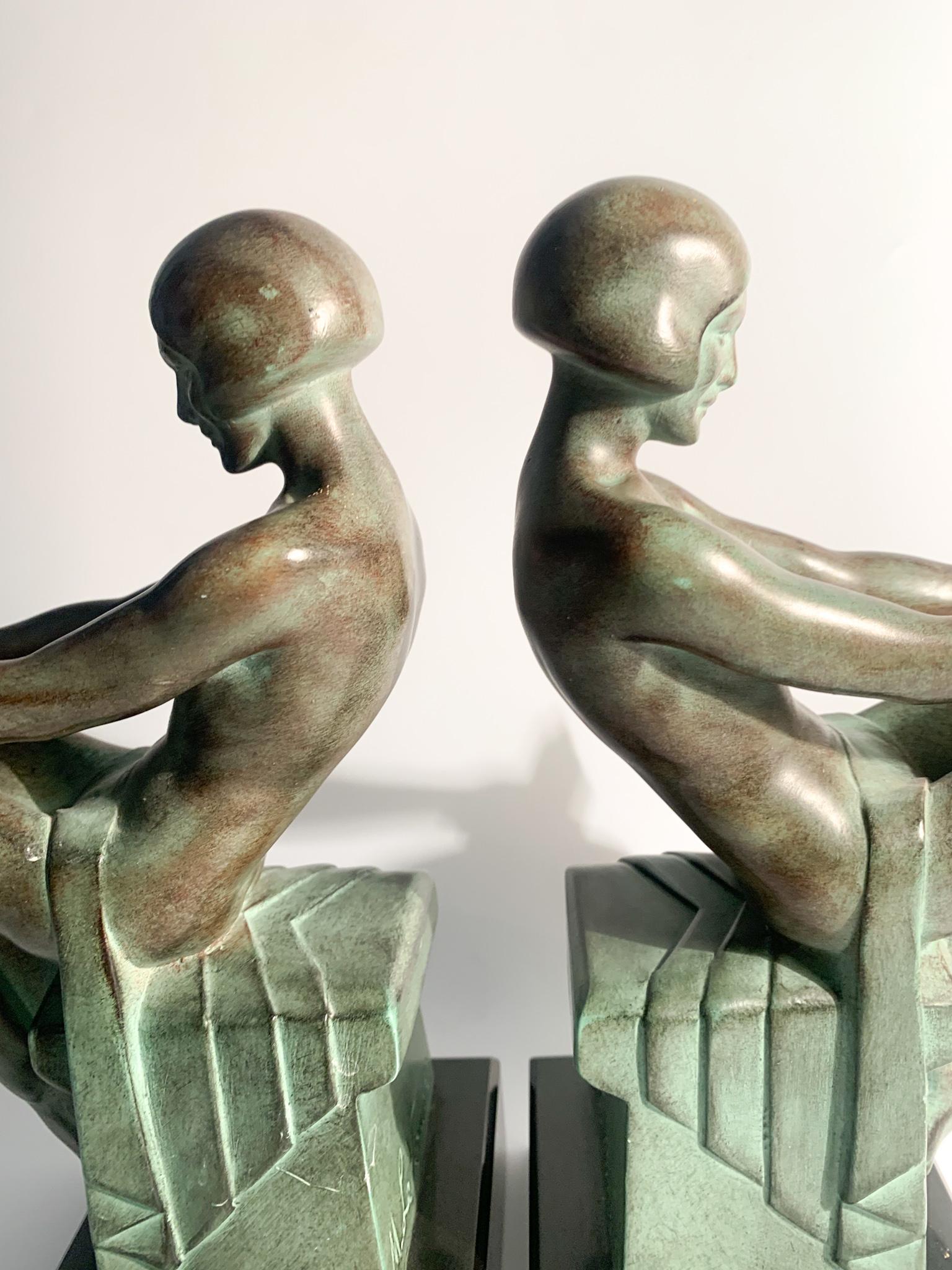 Pair Art Deco Bookends in Artistic Metal by Max Le Verrier from the 1930s 10