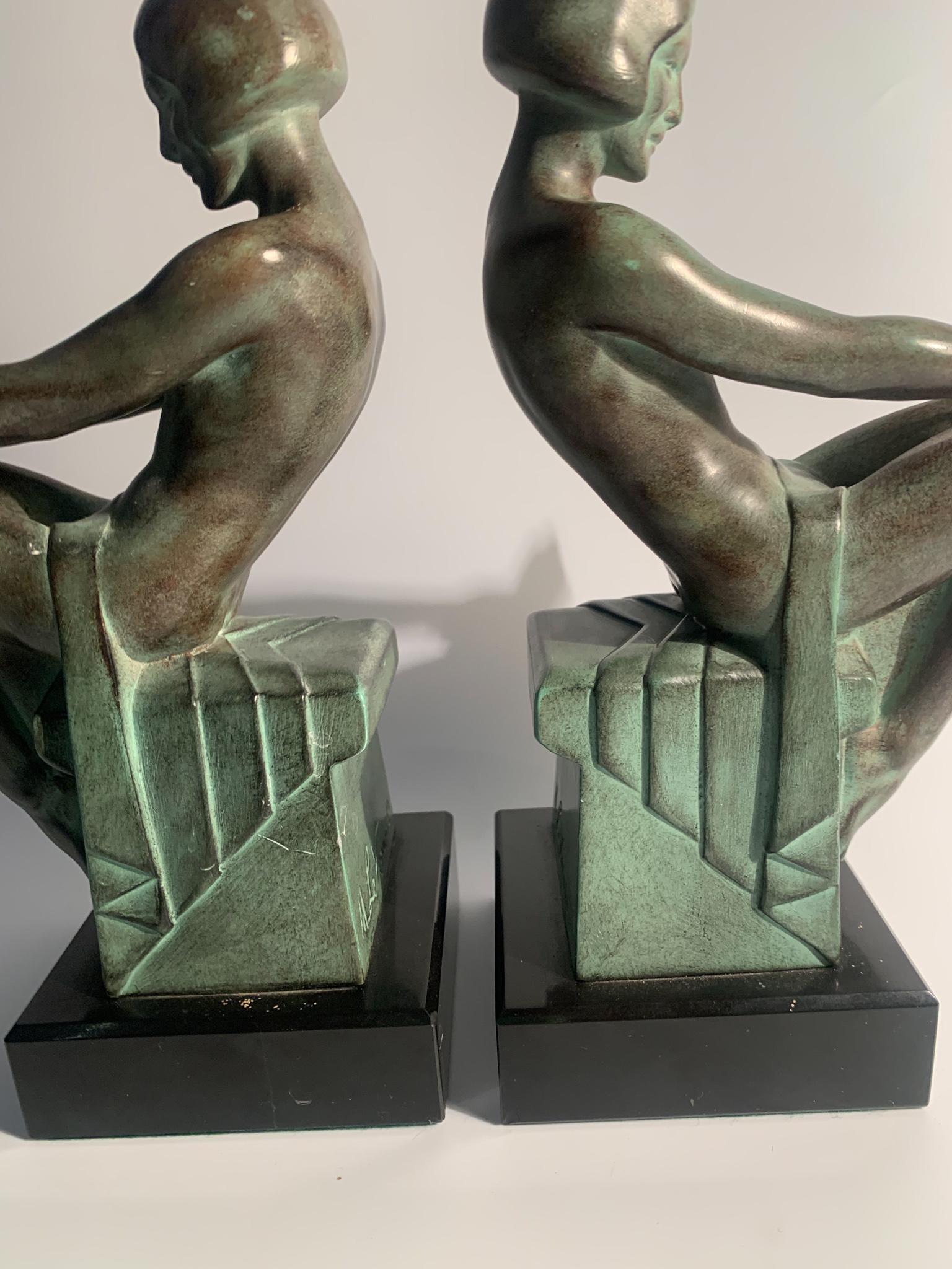 Mid-20th Century Pair Art Deco Bookends in Artistic Metal by Max Le Verrier from the 1930s