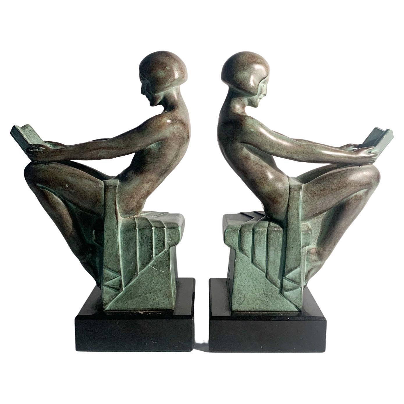 Pair Art Deco Bookends in Artistic Metal by Max Le Verrier from the 1930s