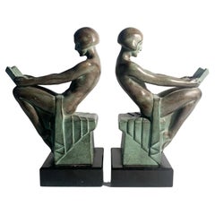 Vintage Pair Art Deco Bookends in Artistic Metal by Max Le Verrier from the 1930s