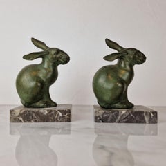 Ein Paar Art-Déco-Buchstützen mit Hirsch von Marti Font, 1920-1930