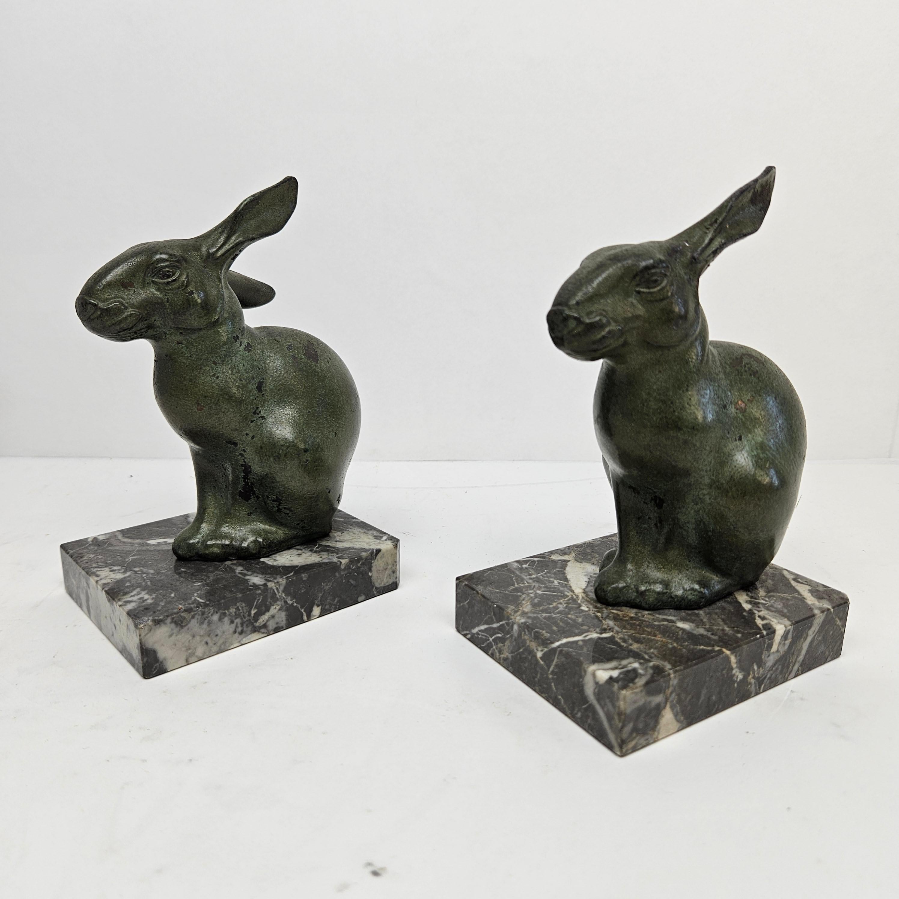 French Pair Art Deco Bookends with Harer by Marti Font, 1920-1930 For Sale