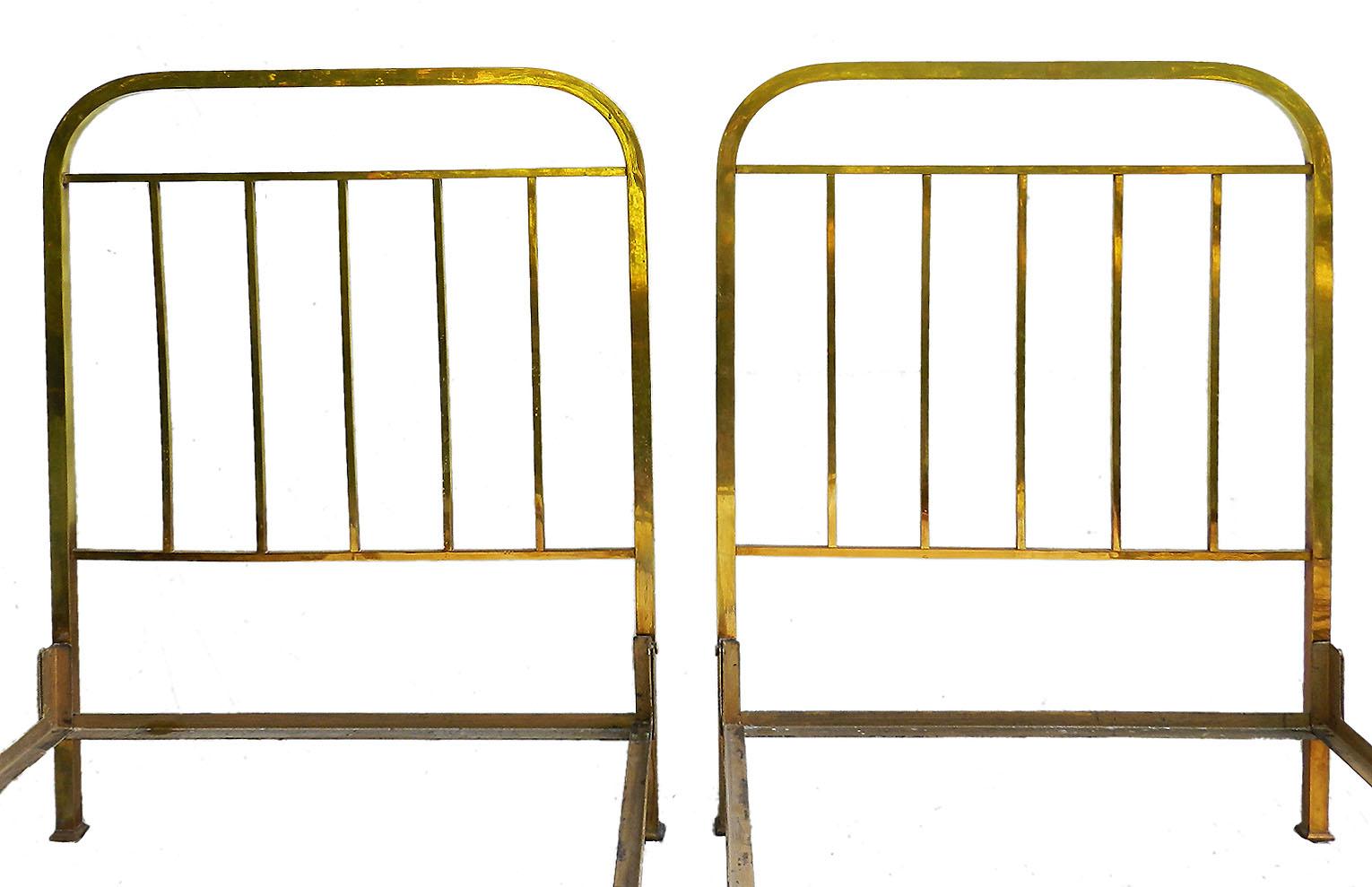 Pair of Art Deco Brass Beds Antique French Single Twin circa 1930 Makers Label 1