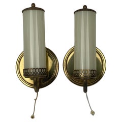 Pair art deco brass tubular wall sconces or bedside lamps