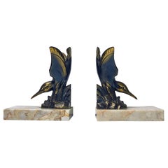 Pair of Art Deco Bronze Kingfisher Bookends, France, circa 1930 Pair of Art Deco Bronze Kingfisher Bookends, France, circa 1930