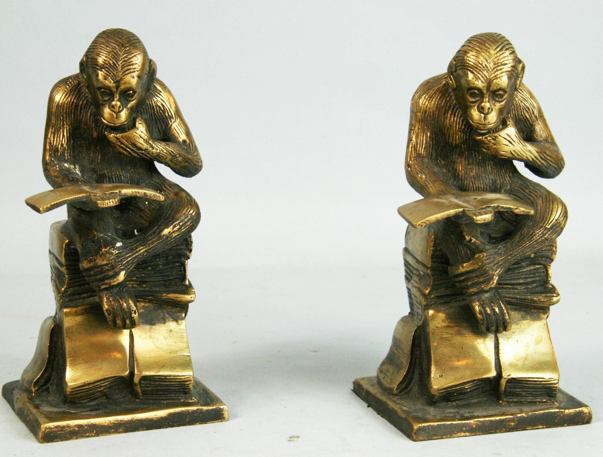 3-758 Pair Art Deco finely detailed monkey bookends /sculptures.