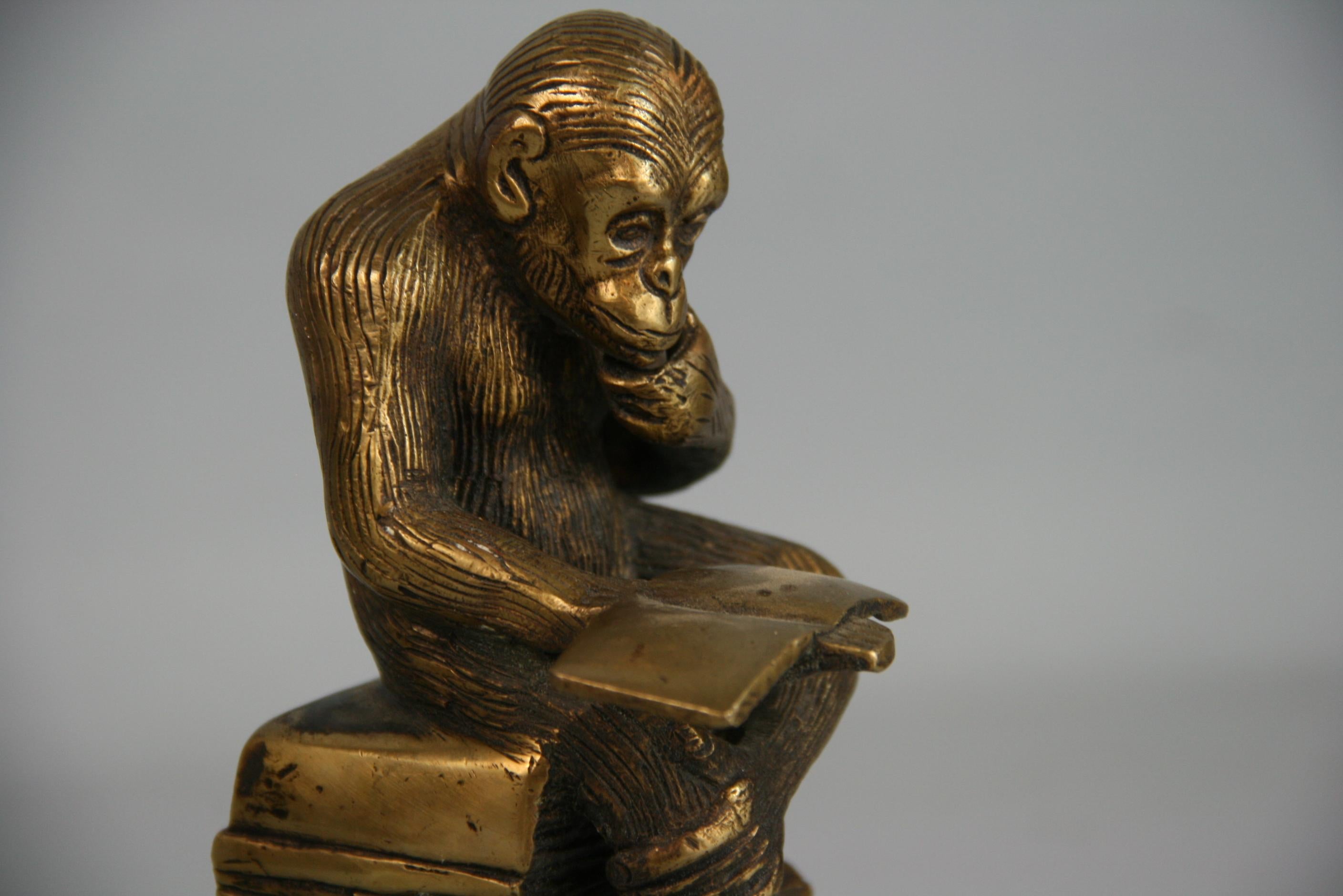 monkey reading book statue