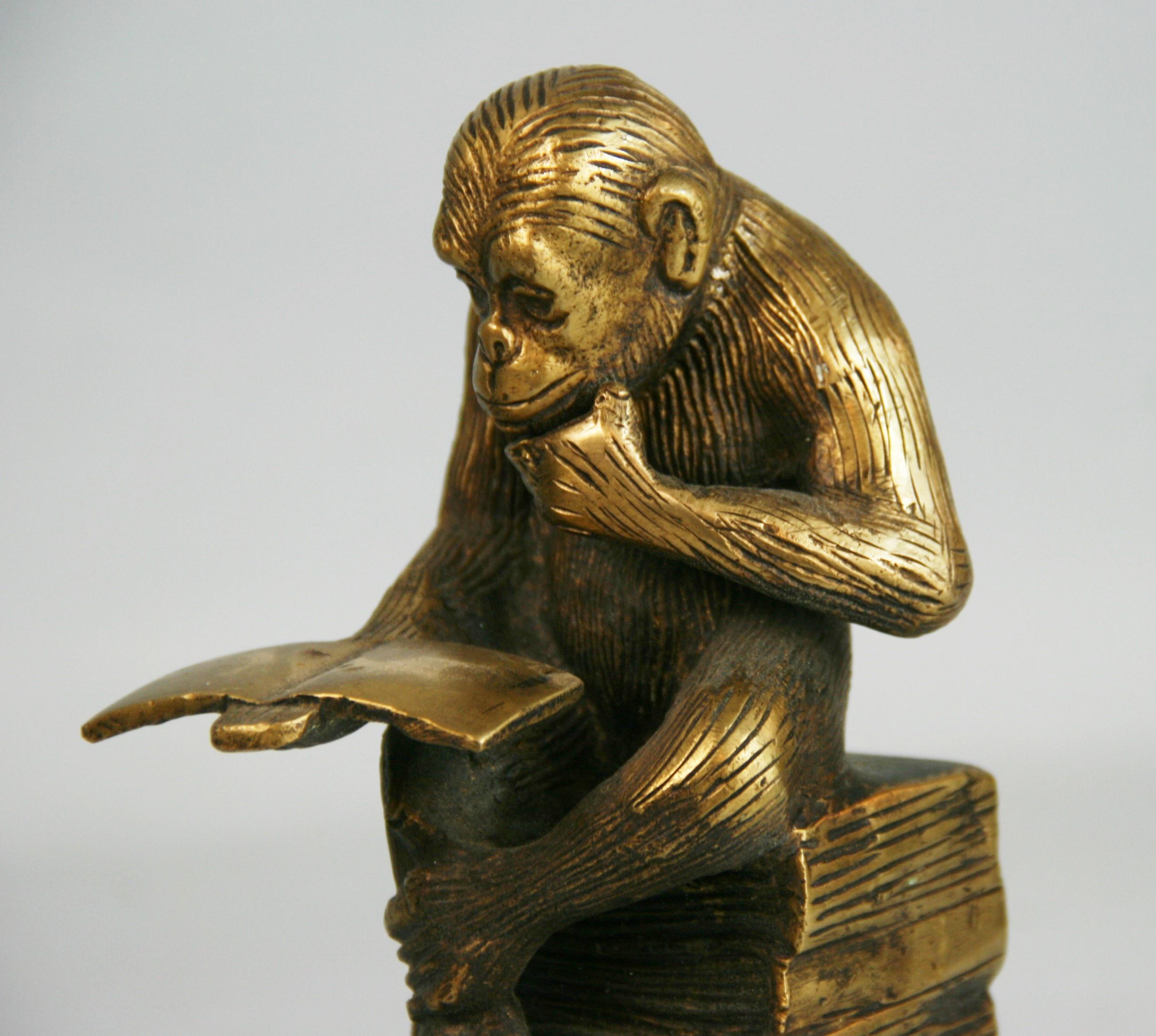 Pair Art Deco Bronze Monkey Bookends/Sculptures 1