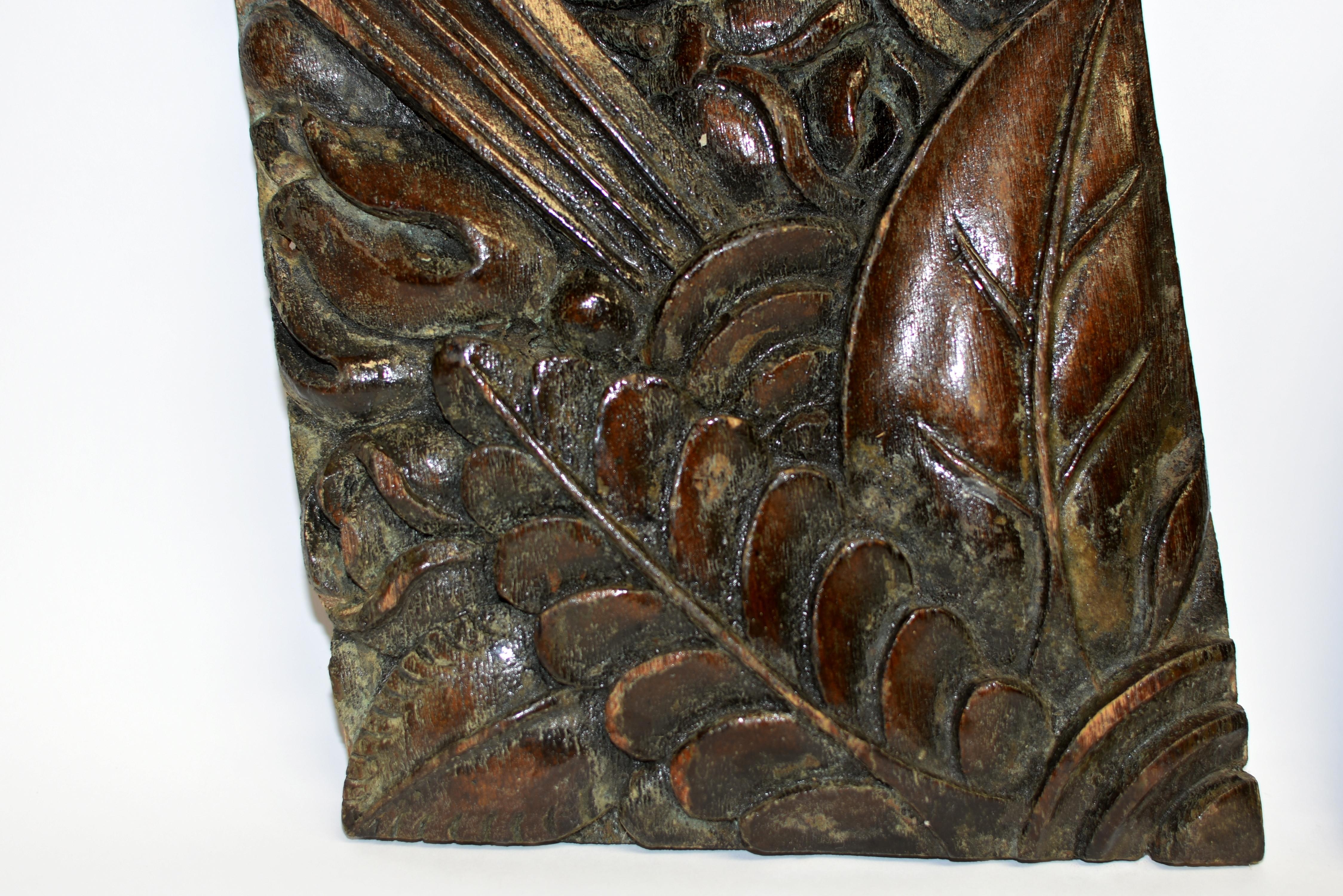 Pair Art Deco Carved Wood Fragments Magnolia Motif In Good Condition For Sale In Somis, CA
