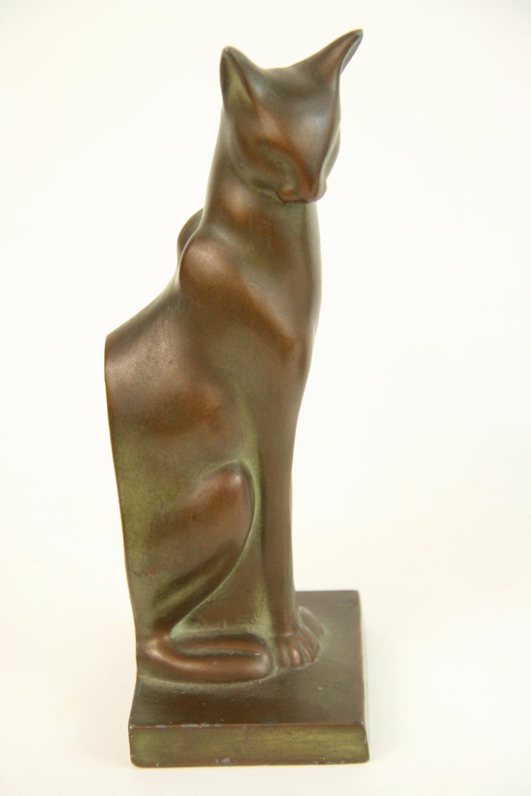 Metal Pair of Art Deco Siamese Cat Bookends For Sale