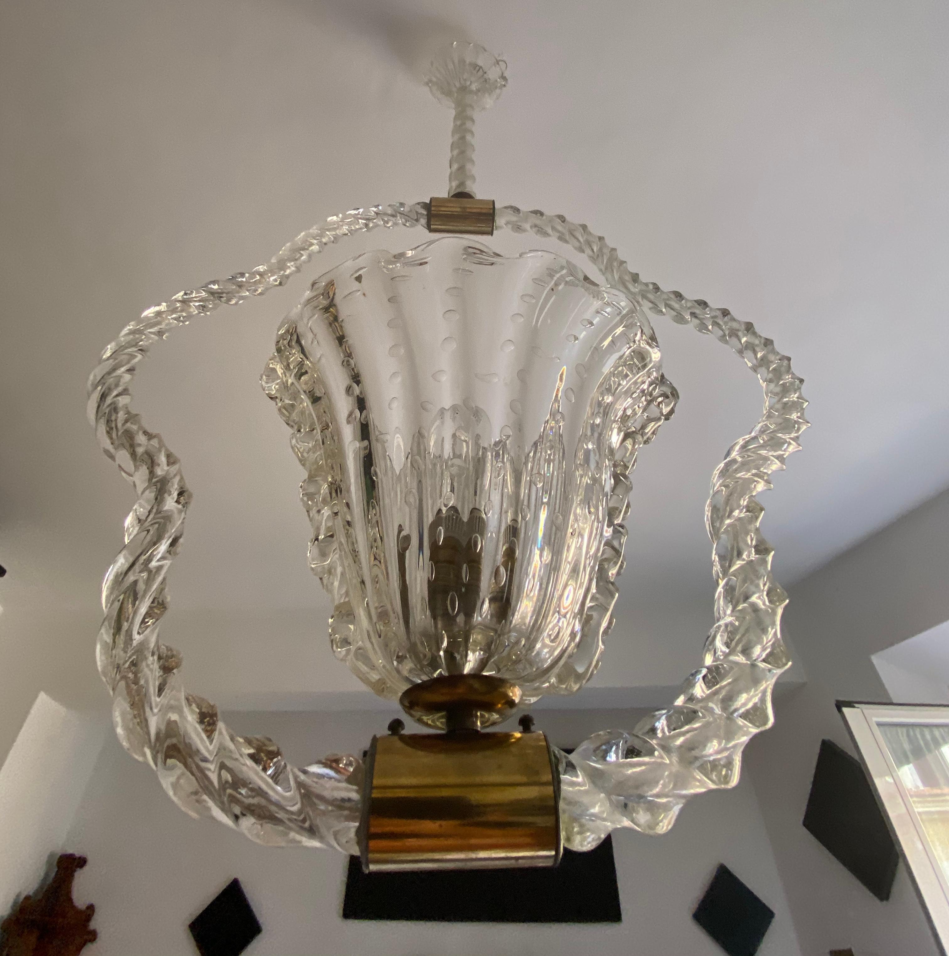 Pair of Art Deco Chandeliers by Ercole Barovier, Murano, 1940 7