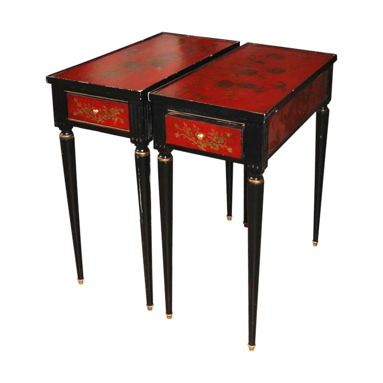 Pair Art Deco Chinoiserie Lacquered Tables