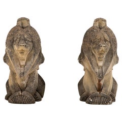 Pair Art Deco Concrete Lions Garden Ornaments, England 1930s