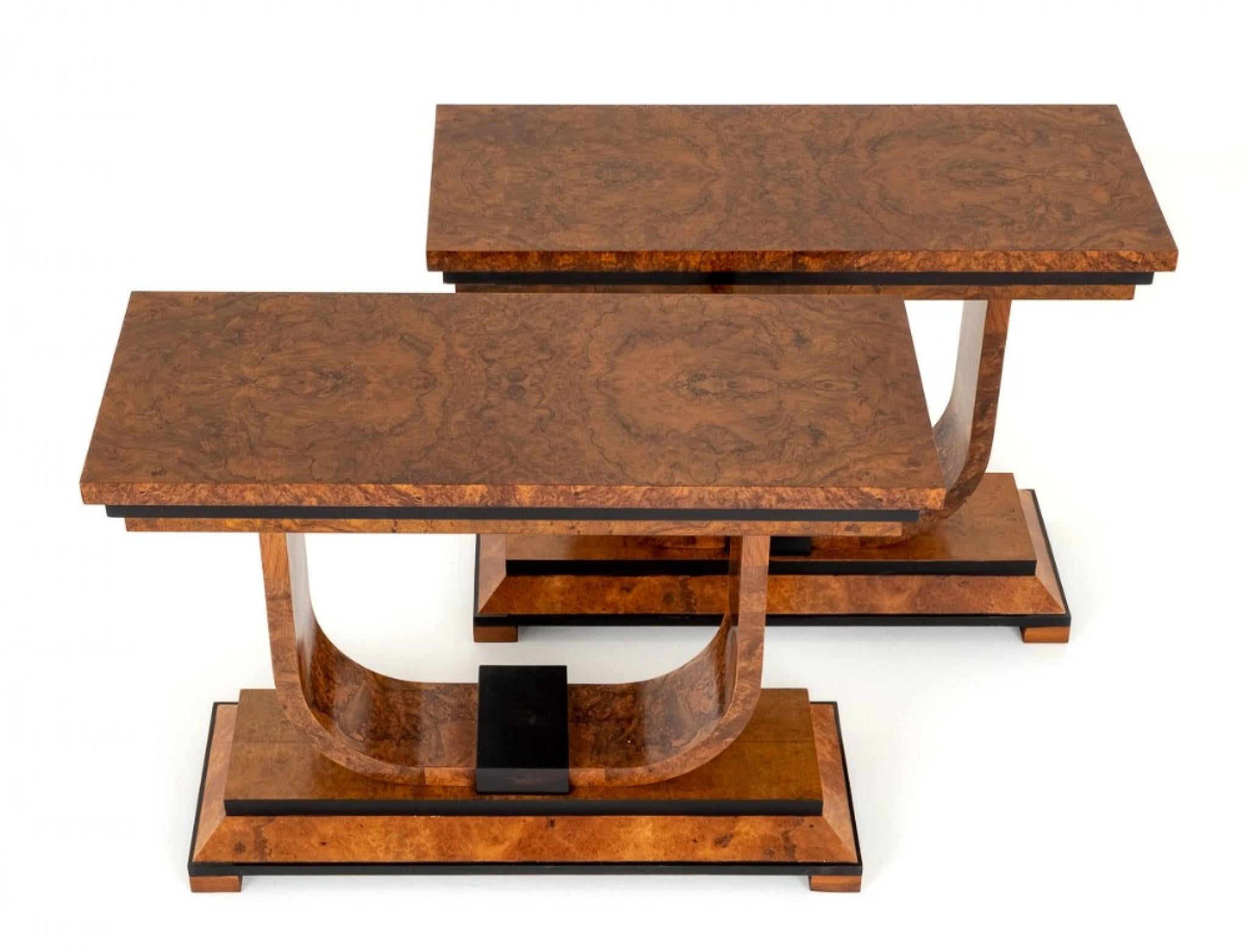 Walnut Pair Art Deco Console Tables Period 1930s