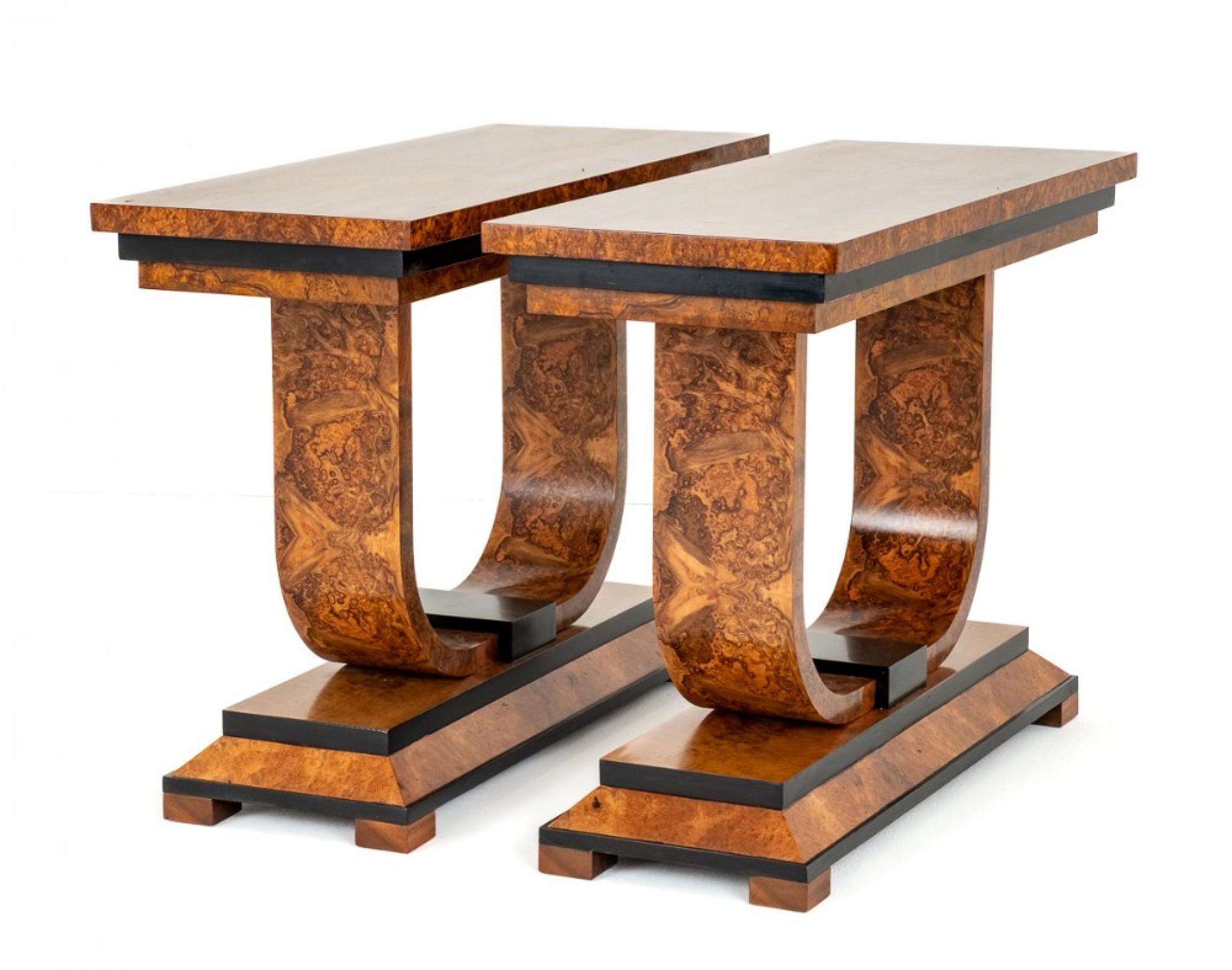 Wood Pair Art Deco Console Tables Period 1930s For Sale