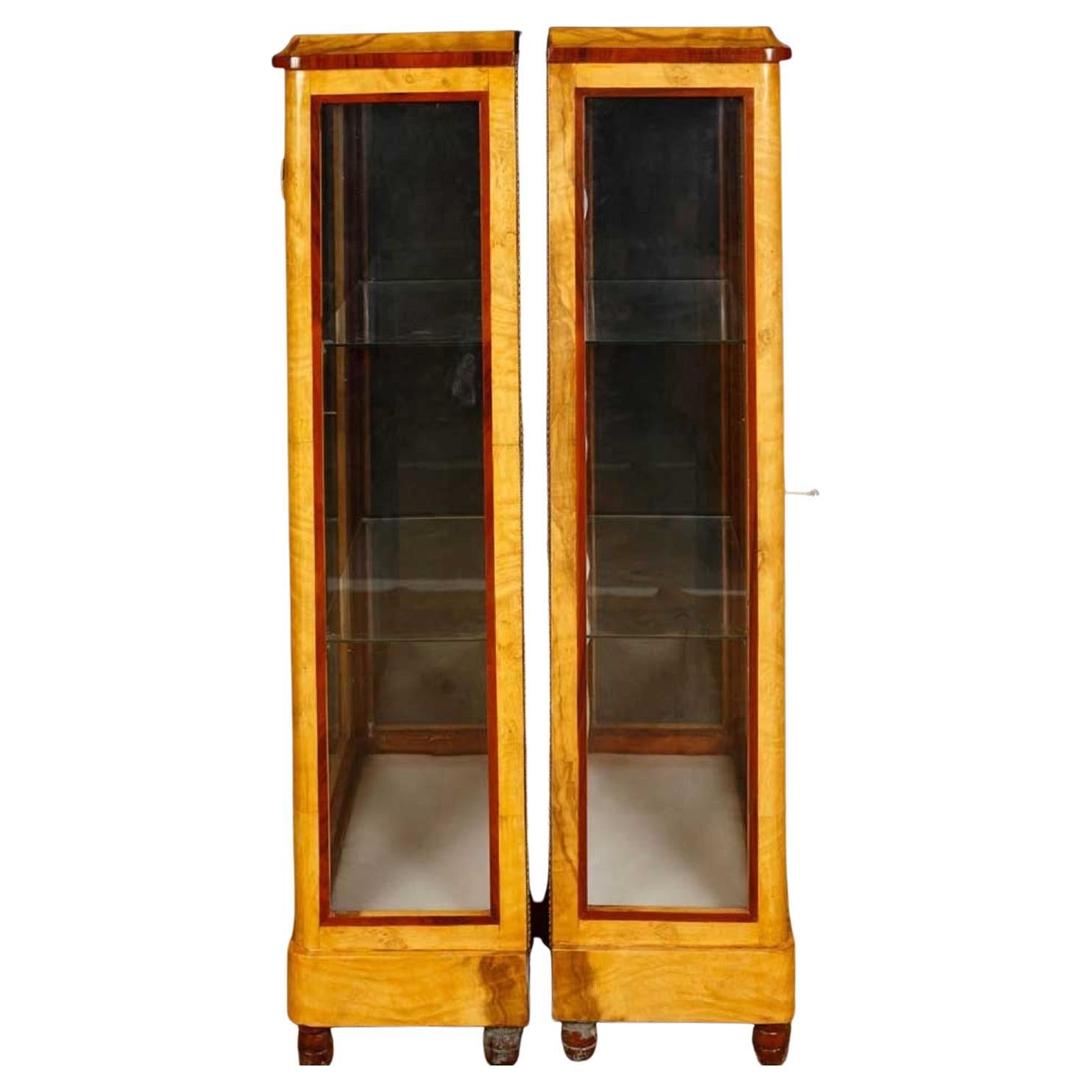 Pair Art Deco Display Cabinets Glass Fronted Bijouterie Bookcase For Sale
