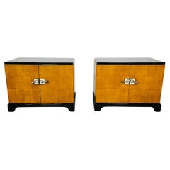 Pair Art Deco Ebony and Parquetry Commodes, Nightstands, Chest, James Mont Style