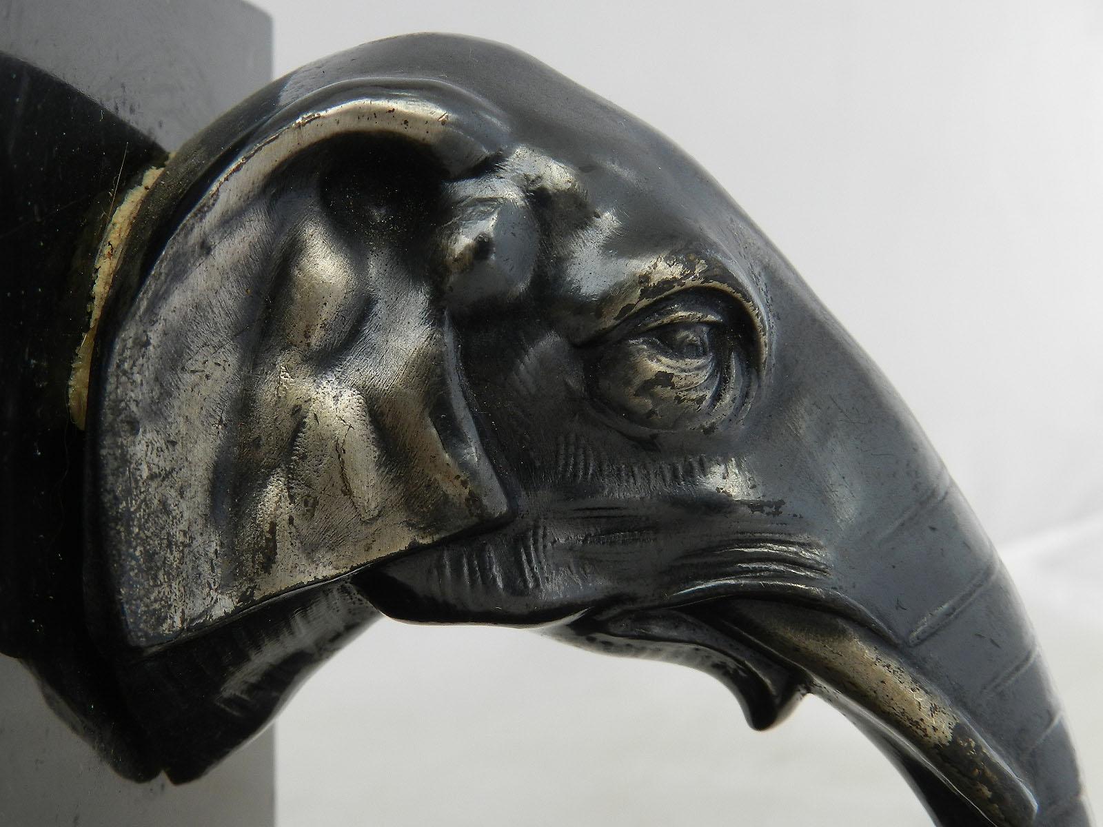 Pair of Art Deco Elephant Head Bookends, French, circa 1930 In Good Condition In Mimizan, FR