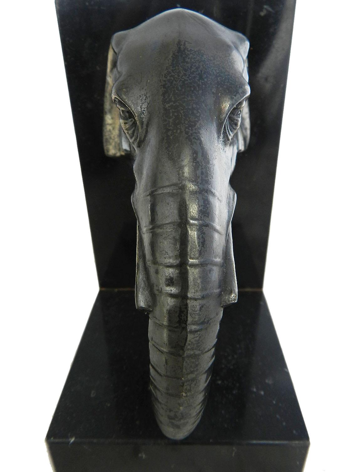 Early 20th Century Pair of Art Deco Elephant Head Bookends, French, circa 1930