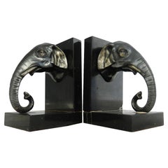 Pair of Art Deco Elephant Head Bookends, French, circa 1930