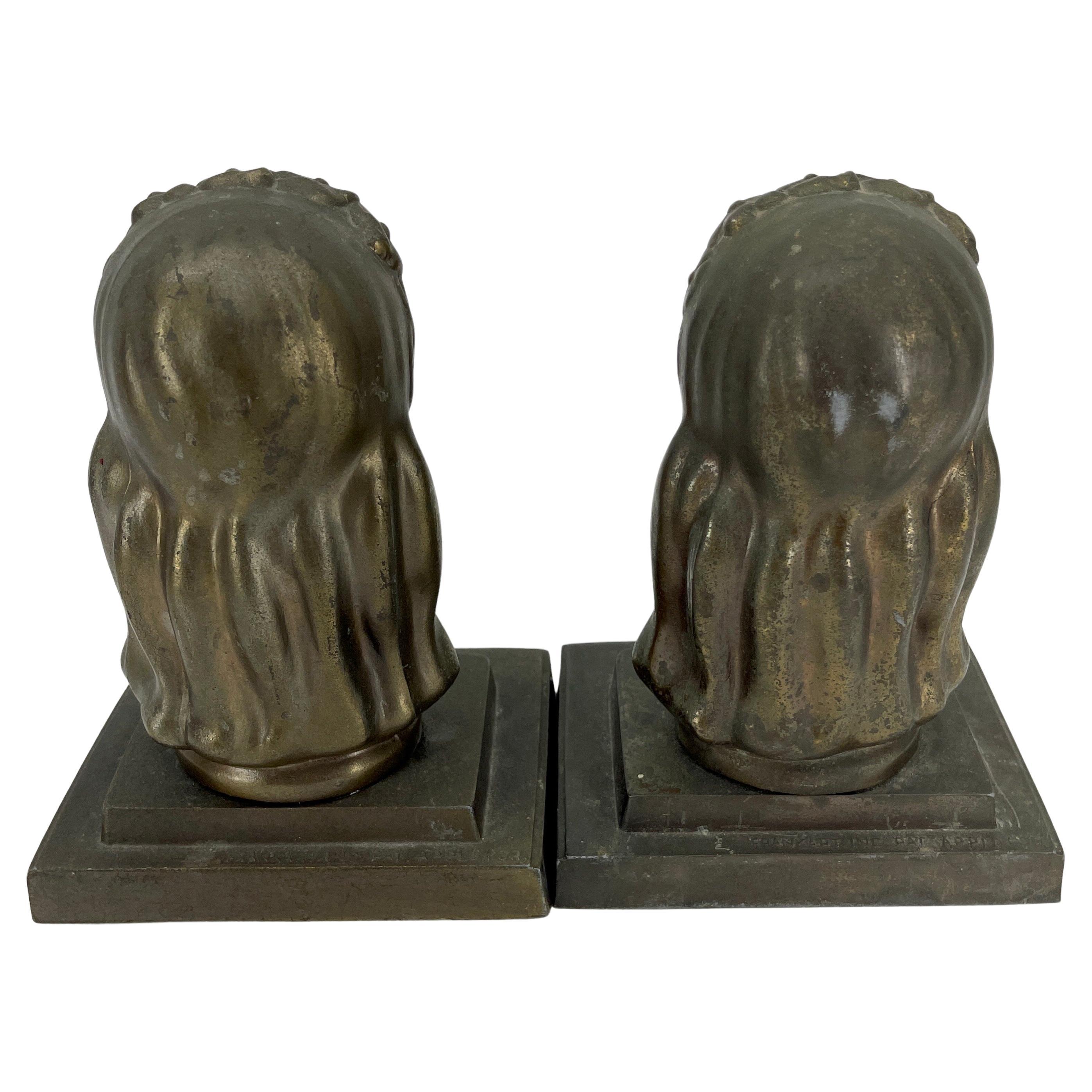Pair Art Deco Female Bust Bookends Sculptures by Frankart, circa 1930s 4